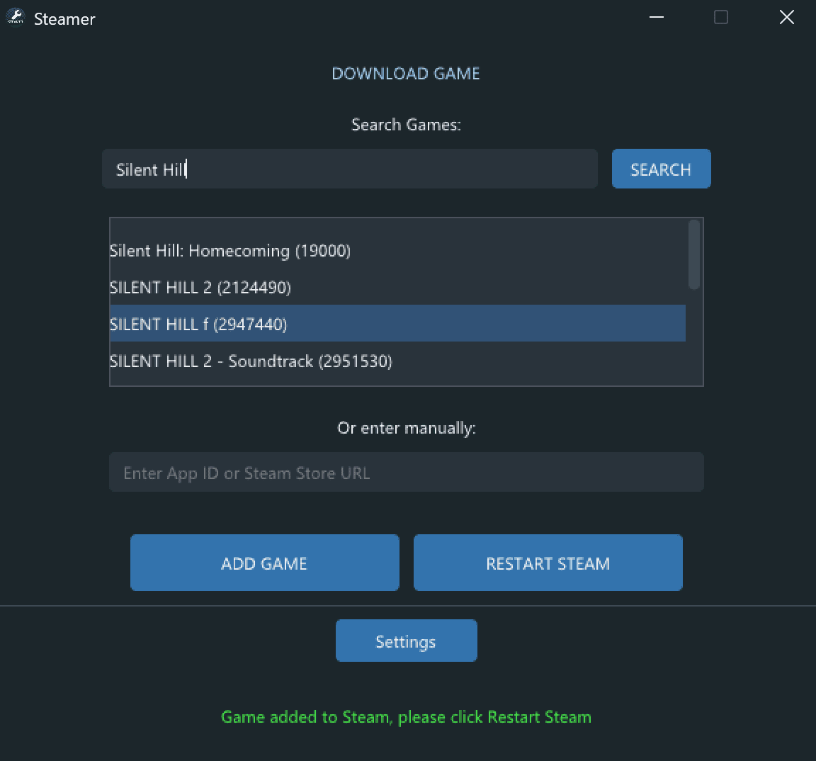 Steamer App - Search for Games